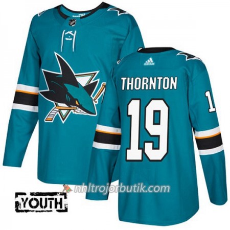 Barn Ishockey San Jose Sharks Tröja Joe Thornton 19 Adidas 2017-2018 Teal Authentic